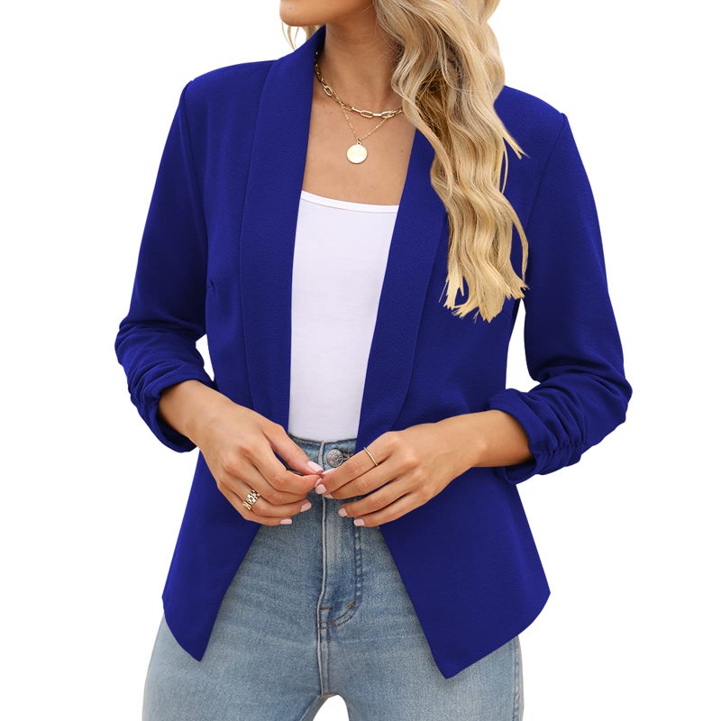 POGTMM MenXX-LargeWomen's Lightweight Summer Ruched Open Blazer - Various Styles (XXL, Dark Blue)'' } - Image 2